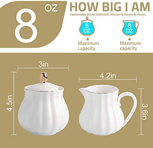 Sweejar Sugar and Creamer Set of 3,Pitcher,Sugar Bowl with lid and