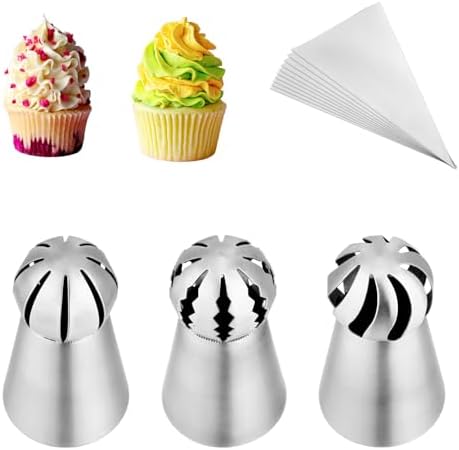 Kasmoire 3Pcs/set Ball Russian Piping Tips,Stainless Steel Russian