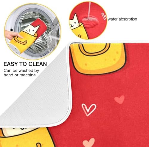 OTVEE Cartoon Cat Pattern Dish Drying Mat for Kitchen Counter