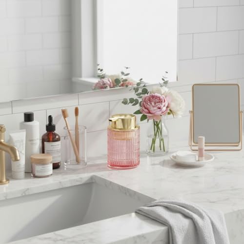 Foaming Soap Dispenser, Pink Glass Foam Soap Dispenser for Bathroom
