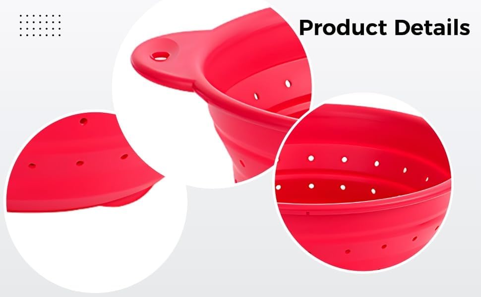 Silicone Collapsible Colander, Food-Safe Kitchen Strainer with Handle