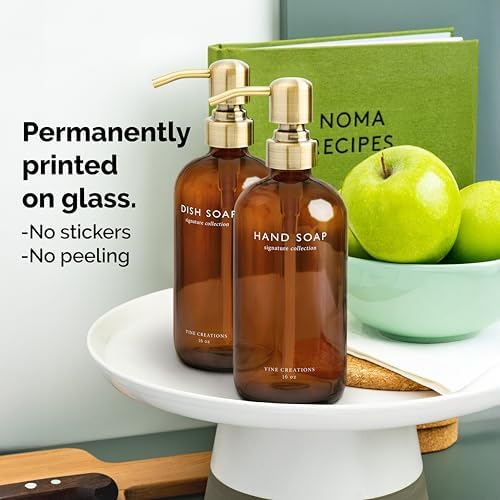 Vine Creations Amber Glass Soap Dispenser Set, 16 oz