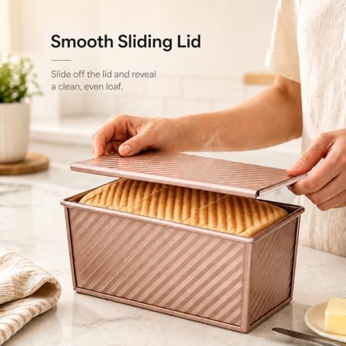 Pullman Sandwich Bread Loaf Pan with Lid, Nonstick Aluminized Steel