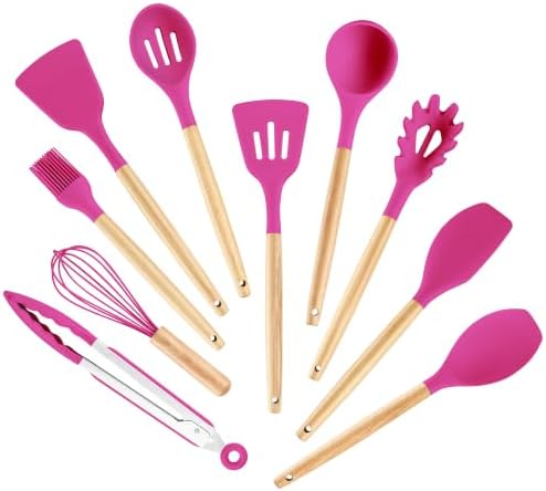 hecef Hot Pink Kitchen Utensil Set, 10 PCS