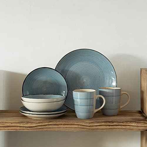 48 PC Spin Wash Dinnerware Dish Set for 12 Person | Mugs, Salad and Dinner Plates and Bowls Sets, Dishes with Highly Chip and Crack Resistant, Dishwasher and Microwave Safe, Blue
