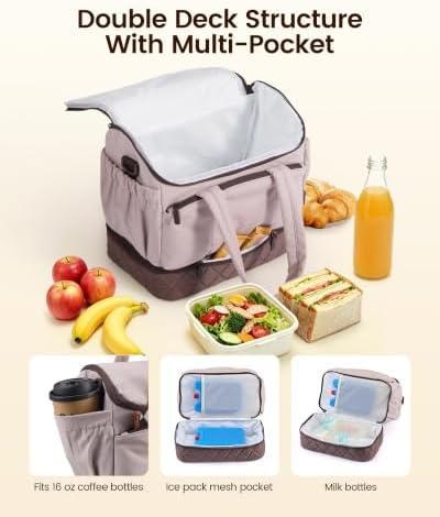 LOVEVOOK Insulated Lunch Bag Women, Double Deck Lunch Box with Cup