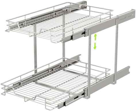 EZKAZA Pull Out Cabinet Organizer 20.5" W x 21" D, 2-Tier Kitchen Cabinet Pullout Shelf and Drawer Organizer Slide Out Pantry Storage Basket, 19.2" W x 21" D x 2.4" H for Bottom Basket Size