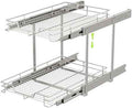 EZKAZA Pull Out Cabinet Organizer 20.5" W x 21" D, 2-Tier Kitchen Cabinet Pullout Shelf and Drawer Organizer Slide Out Pantry Storage Basket, 19.2" W x 21" D x 2.4" H for Bottom Basket Size
