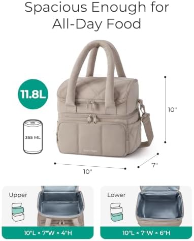 BAGSMART Lunch Bag Women, Double Deck Insulated Lunch Box, Camel