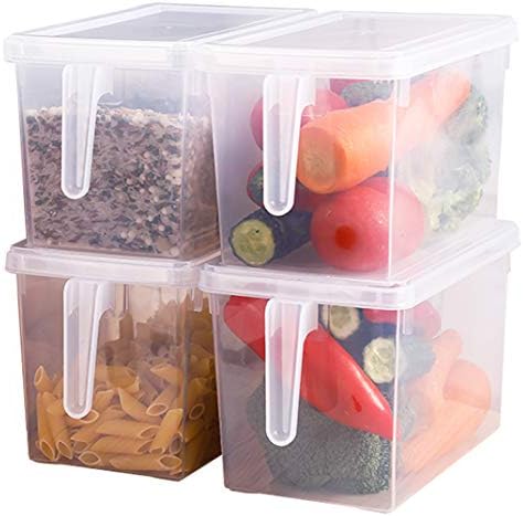 Sooyee 4 Pack 5L Fridge Organizer with Handle & Lid, Clear