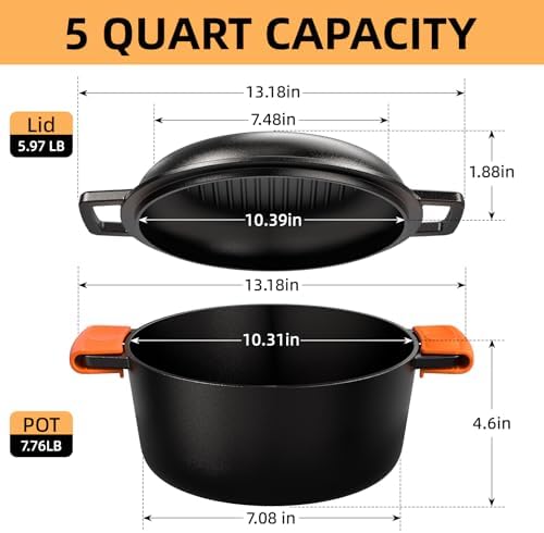 Cast Iron Dutch Oven Pot with Skillet Lid – Pre-Seasoned – Skillet Lid