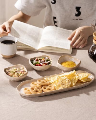 Besmeety Chip and Dip Serving Set of 4, Soy Sauce Dish with Serving Platter