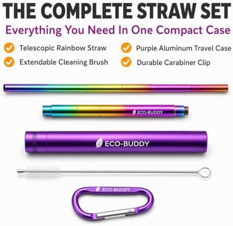 Collapsible Stainless Steel Straw, Reusable Metal Drinking Straw with