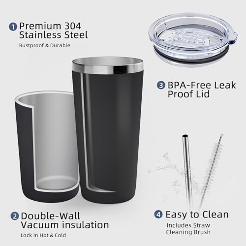 GGQ 20oz Travel Coffee Tumbler, 18/8 Stainless Steel Cup 1 Pack Light