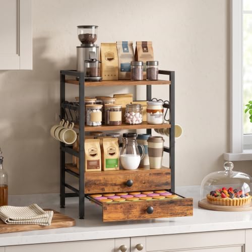 HOOBRO 5-Tier Coffee Mug Holder, Coffee Bar Organizer for Countertop