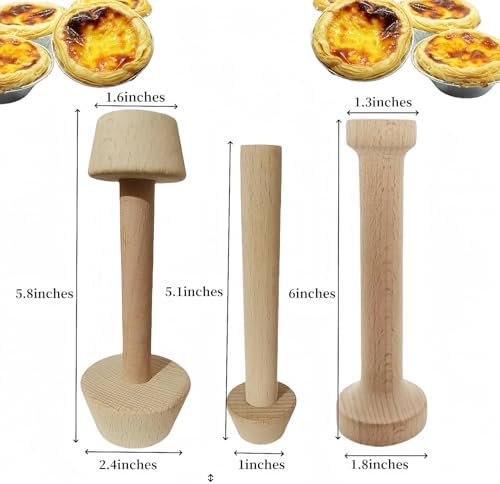 3Pcs Double Sided Wooden Tart Tamper Set, DIY Wooden Removable Dough