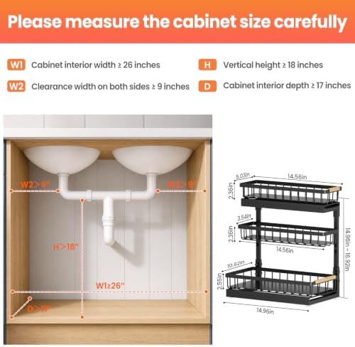 2 Pack 3 Tier Under Sink Organizer for Bathroom and Kitchen