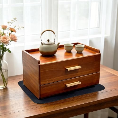 Wood Tea Bag Organizer Drawer With Mat Tea Storage Bag Double-Drawer