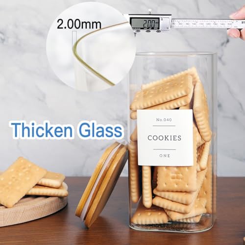 CZZGSM 3 Pack Square Glass Kitchen Storage Jars with Airtight Bamboo
