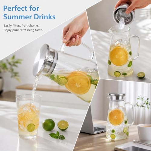Borosilicate Glass Water Pitcher with Stainless Steel Lid 1.4L/47oz