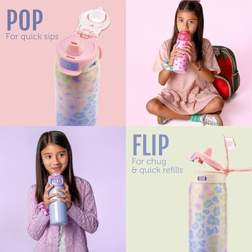 Ello Kids Pop & Fill 18oz Stainless Water Bottle, Sip or Chug