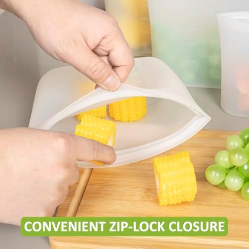 100% Silicone Reusable Storage Bag, 9 Pack Stand-Up Wide-Mouth