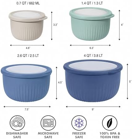 Oggi Set of 4 Prep, Store & Serve Plastic Bowls - w/See-Thru Lids