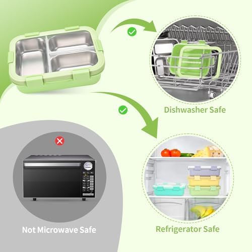 Stainless Steel Lunch Box for Kids, 3 Compartments, Green