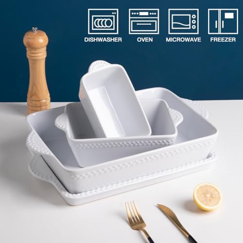 Sweejar White Ceramic Lasagna Baking Dish with Trivet
