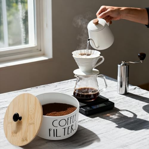 Coffee Filter Holder with Bamboo Lid, Large Capacity