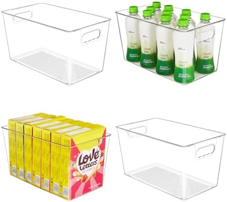 YIHONG 4 Pack Clear Storage Bins, Pantry Organizer Bins with Handle