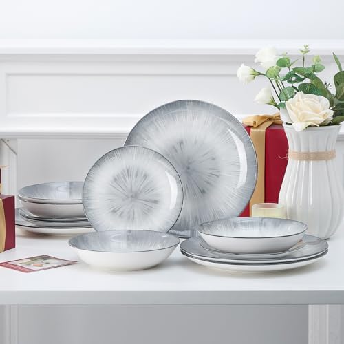 Bestone Porcelain Dinnerware Sets Service for 4, 12 pcs Hand drawn