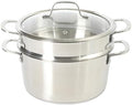Sur La Table Kitchen Essentials Chef's Deck 3-Piece 5.3-Quart Stainless Steel Dutch Oven with Steamer Insert & Glass Lid – Induction Ready, Tri-Ply Base, Polished Finish & Hollow Stay-Cool Handles