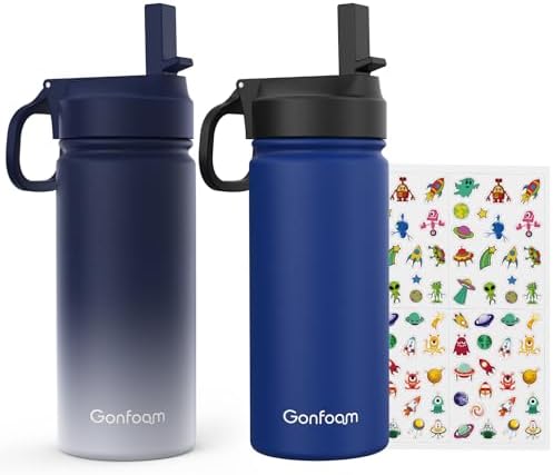 Gonfoam 16oz Kids Water Bottle, 2 Pack Stainless Steel Insulated Cup
