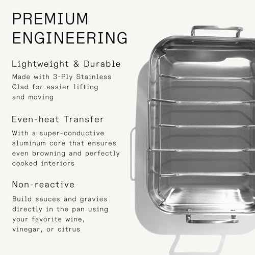 Made In Cookware - Stainless Clad Roasting Pan - 3-Ply Stainless Clad - Professional Cookware - Crafted in Thailand