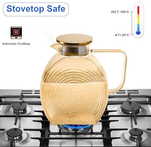 Glass Pitcher with Lid and Spout, 2.5 Liter 84 oz Jug Water Pitcher