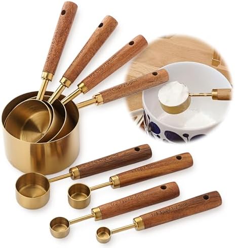 Stainless Steel Measuring Cups and Spoons Set with Wood Handle