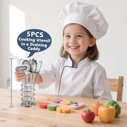 13Pcs Kids Pretend Play Kitchen Accessories Pots and Pans Playset