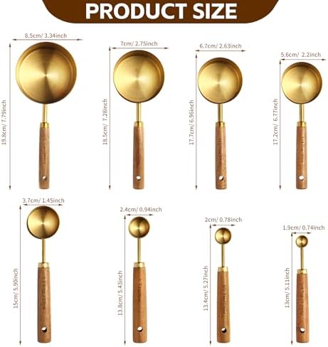 Gold Measuring Cups and Spoons Set,8 Piece Premium Stainless Steel