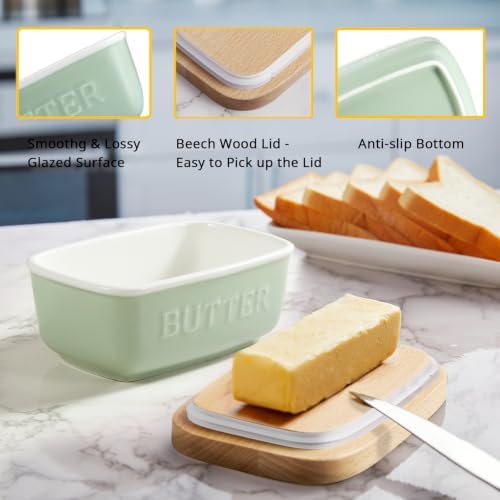 ALELION Ceramic Butter Dish with Lid for Countertop, Butter Keeper for
