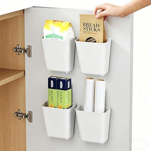 4 Pack Cabinet Door Organizer, Self Adhesive Wall Mount Storage Bins