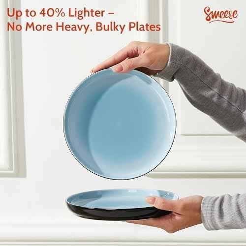 Sweese Porcelain Dinner Plates Set of 6, 10 Inch Lightweight Round