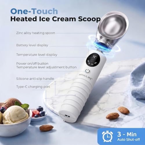 MYMULIKE Heated Ice Cream Scoop, 4 Temp Settings (100-160°F) for