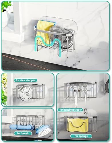 HapiRm Adhesive Kitchen Sink Organizer, Silver