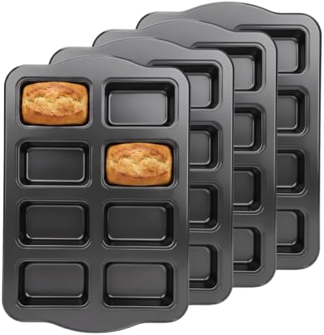 4 Pack Mini Loaf Pans 8-Cavity, Small Cornbread Pan, Banana Bread Pan