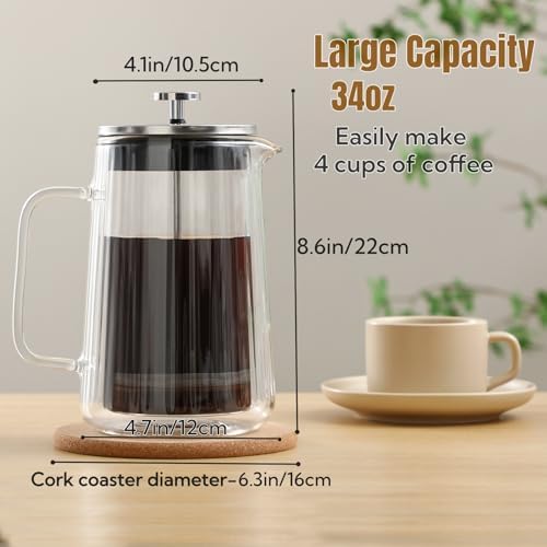 Glass French Press Coffee Maker, 34oz