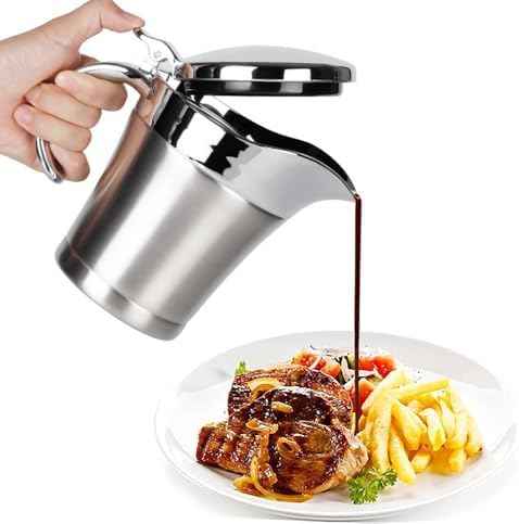 Gravy Boat Stainless Steel Double Insulated Sauce Jug with Hinged Lid