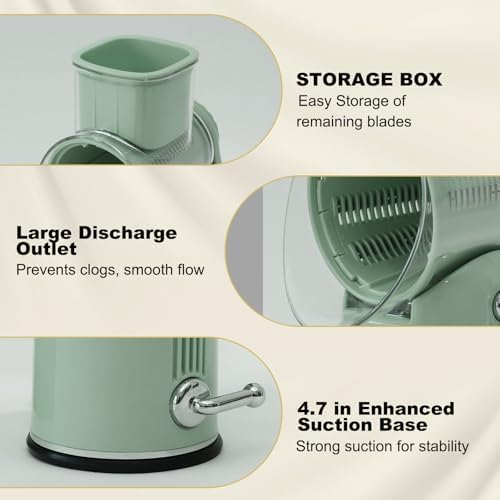 5-in-1 Rotary Cheese Grater and Vegetable Slicer, Green