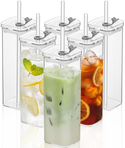 KEMORELA 6 Sets Square Drinking Glass Cups, Old Fashioned Glasses