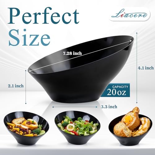 Liacere 16Pcs 20oz Black Plastic Serving Bowls Angled for